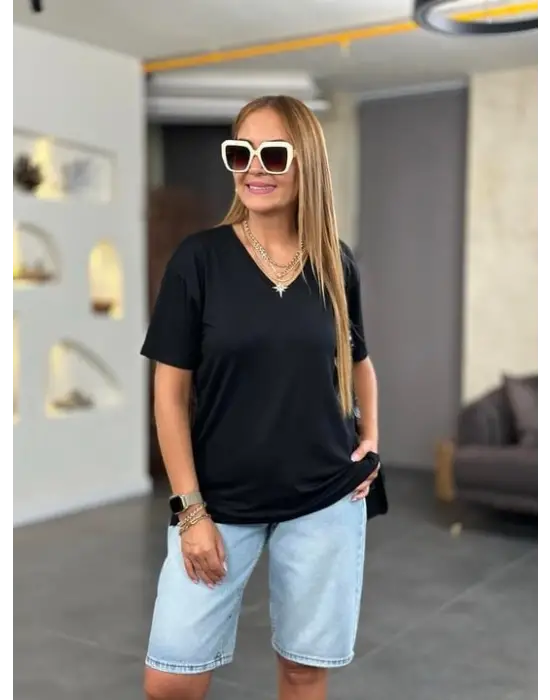 Kadın Kısa Kollu V Yaka Bluz
