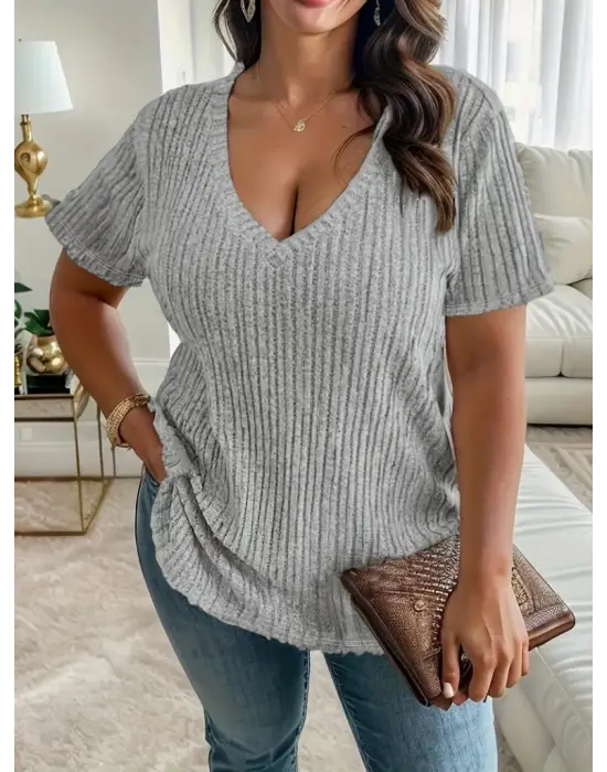 Omarı V Yaka Fitilli Kaşkorse Bluz