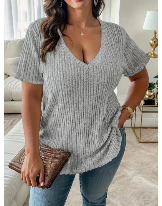 Omarı V Yaka Fitilli Kaşkorse Bluz