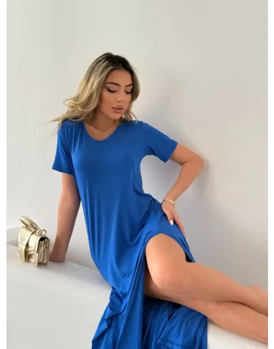 Omarı Kadın Maxi Boy V Yaka Elbise - Şıklığıyla Büyüleyen Tasarım