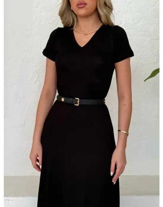 Kadın Kısa Kollu V Yaka Maxi Boy Elbise 124 Cm