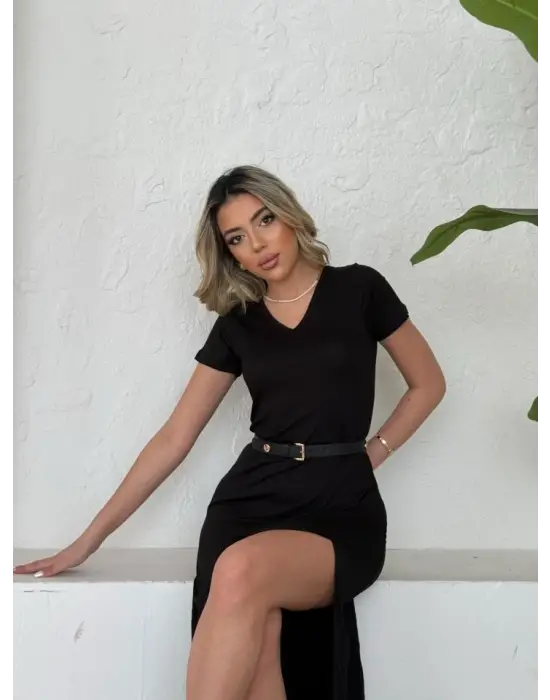 Kadın Kısa Kollu V Yaka Maxi Boy Elbise 124 Cm