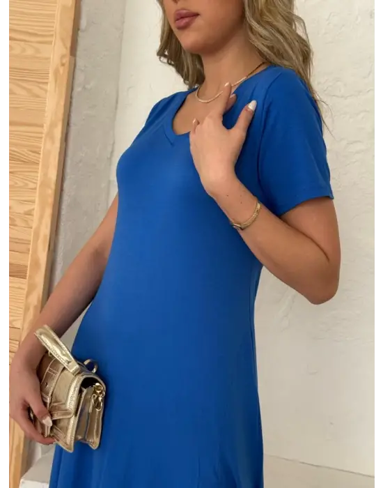 Omarı Kadın Maxi Boy V Yaka Elbise - Şıklığıyla Büyüleyen Tasarım