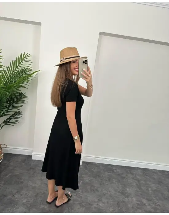 Kadın Kısa Kollu V Yaka Maxi Boy Elbise 124 Cm