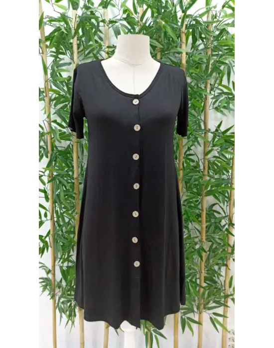 Kadın Kısa Kollu V Yaka önü Düğmeli Viskon Elbise