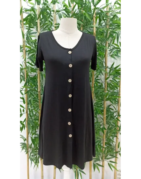 Omarı Şık Kadın V Yaka Düğmeli Elbise