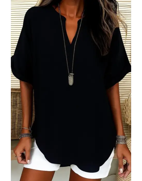 Kadın Kısa Kollu V Yakalı Aerobin Bluz