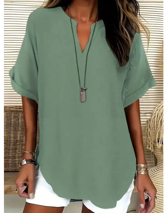 Kadın Kısa Kollu V Yakalı Aerobin Bluz