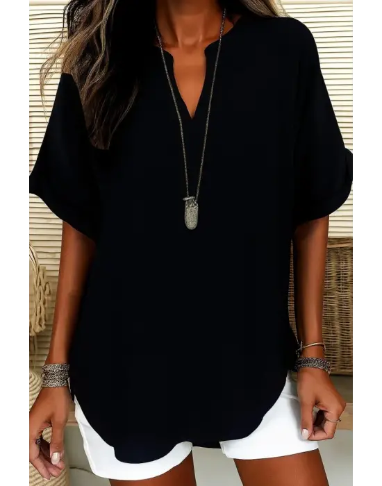 Kadın Kısa Kollu V Yakalı Aerobin Bluz