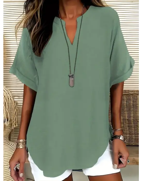 Kadın Kısa Kollu V Yakalı Aerobin Bluz