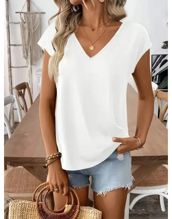 Omarı Zarif V Yakalı İnce Detaylı Kadın Bluz