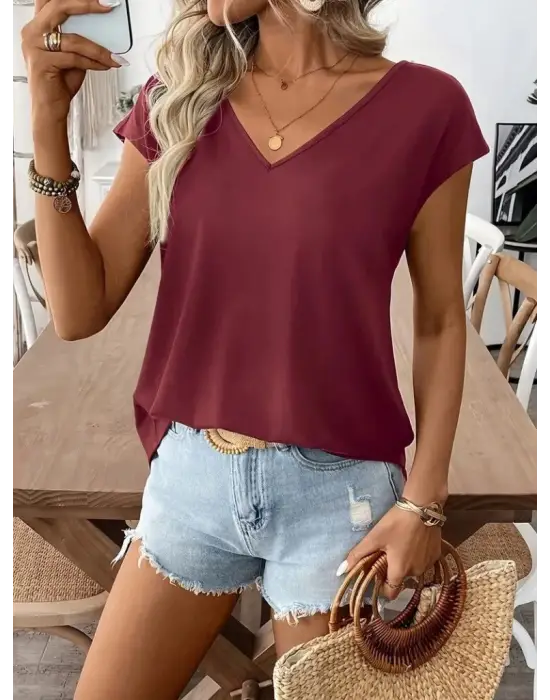 Omarı Şık V Yakalı Arkadan Kurdele Detaylı Kadın Bluzu