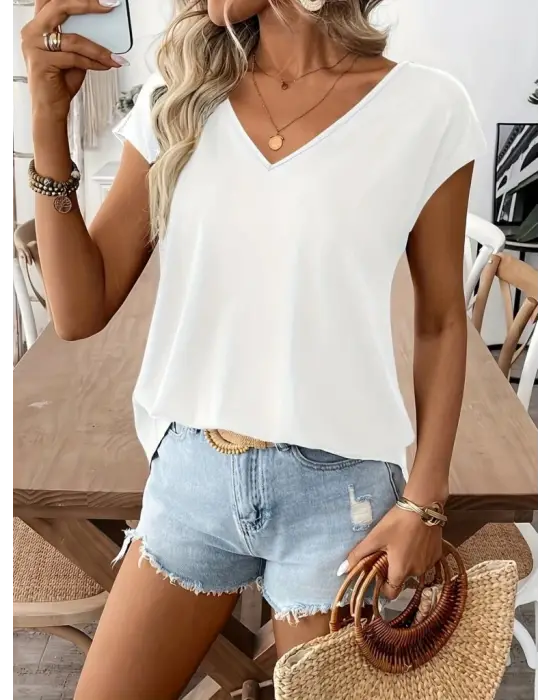 Omarı Zarif V Yakalı İnce Detaylı Kadın Bluz