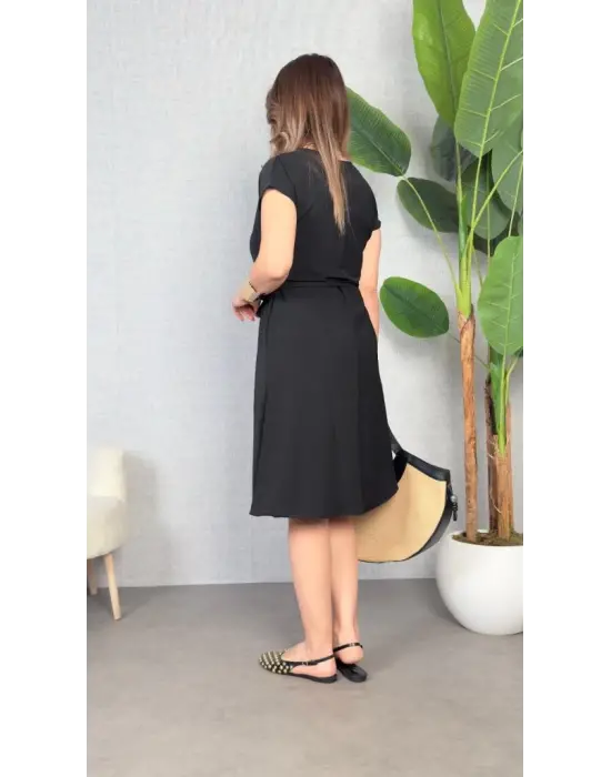 Omarı Şık V Yakalı Keten Elbise