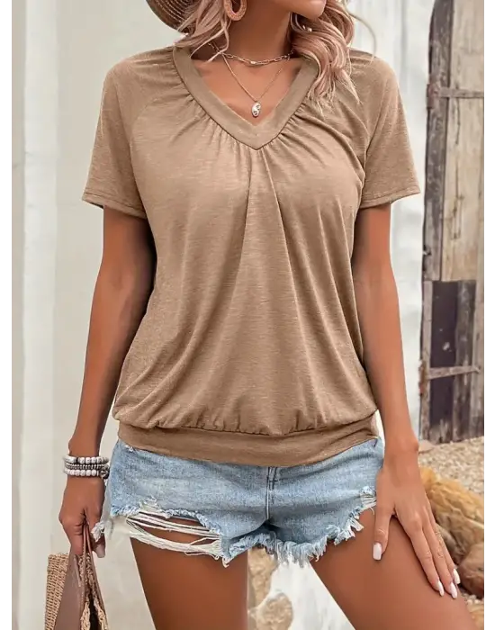 Omarı Büyük Beden Kadın V Yakalı Bluz