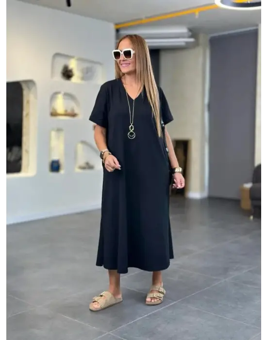 Omarı V Yakalı Kadın Uzun Elbise