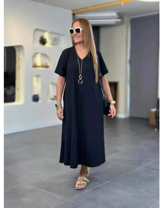 Omarı V Yakalı Kadın Uzun Elbise