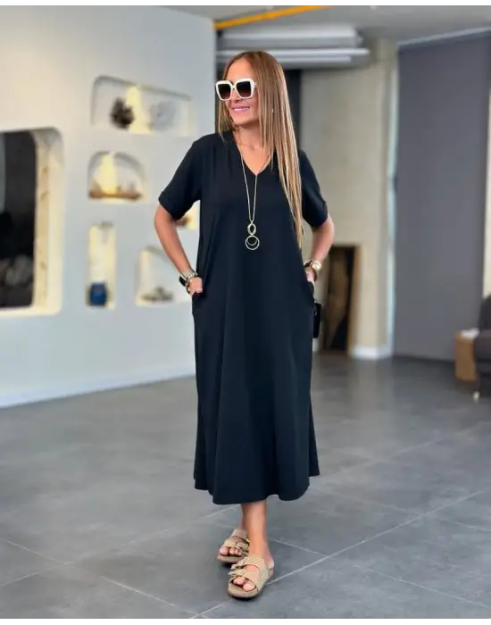 Omarı V Yakalı Kadın Uzun Elbise