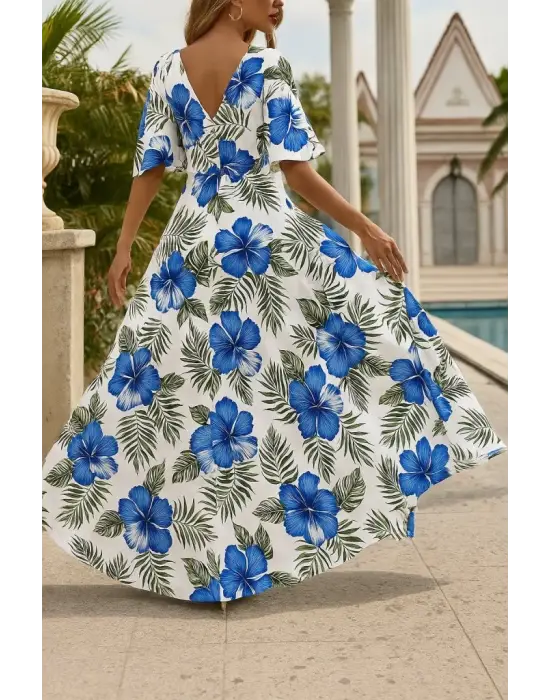 Omarı Şık V Yaka Desenli Elbise