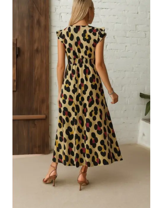 Omarı Desenli Yandan Yırtmaçlı Kadın Suprem Elbise