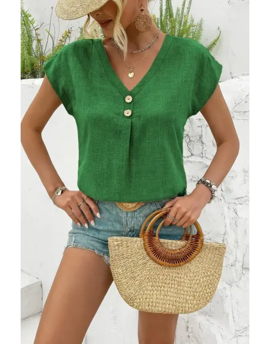 Omarı Trend Keten Bluz Yeni Moda Tasarımı