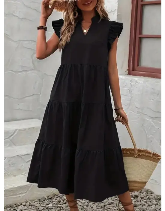 Omarı Rahat ve Şık Kadın Uzun Trikoton Elbise