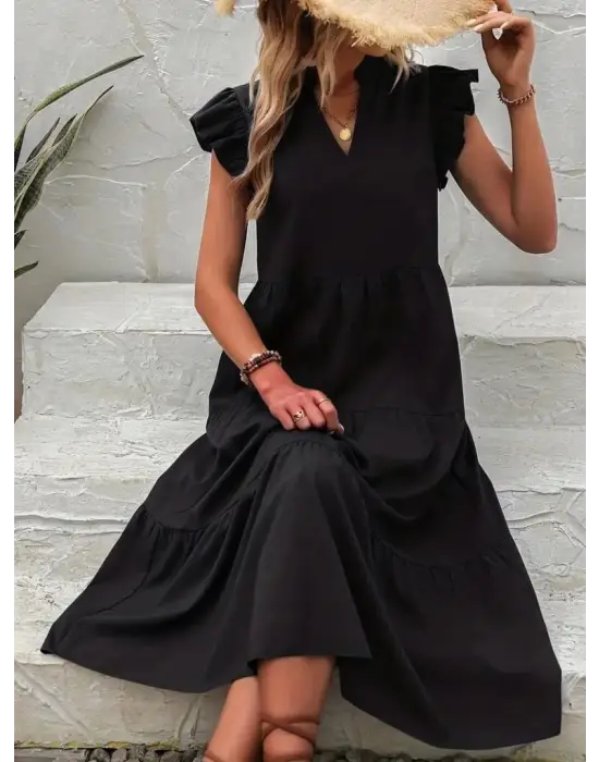 Omarı Rahat ve Şık Kadın Uzun Trikoton Elbise