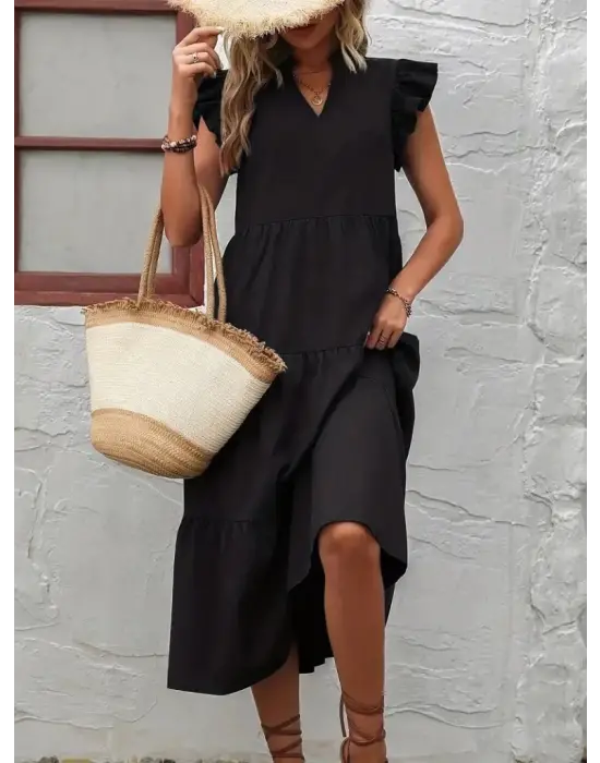 Omarı Rahat ve Şık Kadın Uzun Trikoton Elbise