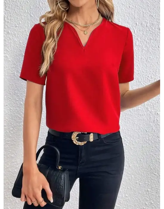 Kadın Kısa Kollu V Yakalı Ithal Krep Elbise