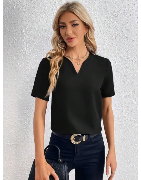 Kadın Kısa Kollu V Yakalı Ithal Krep Elbise