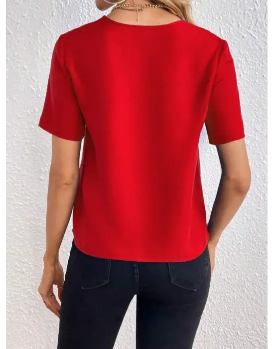 Kadın Kısa Kollu V Yakalı Ithal Krep Elbise