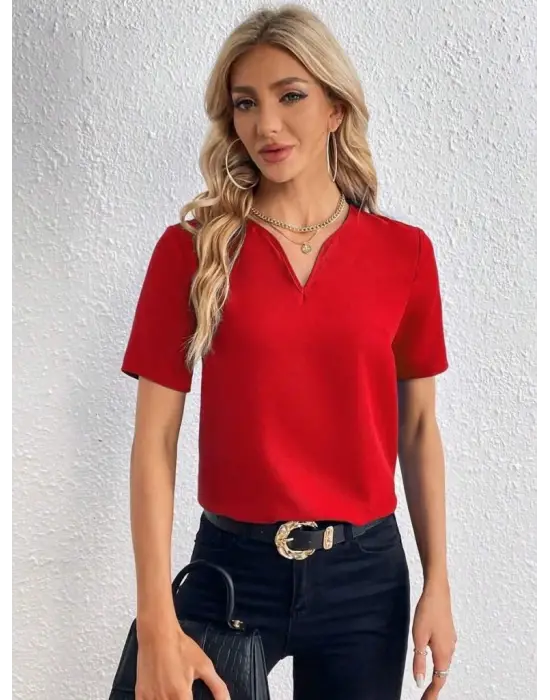 Kadın Kısa Kollu V Yakalı Ithal Krep Elbise