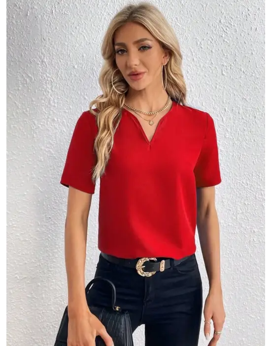 Kadın Kısa Kollu V Yakalı Ithal Krep Elbise