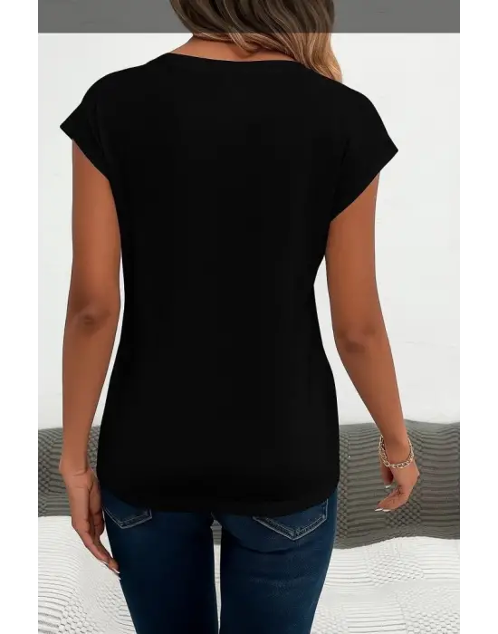 Omarı Kalp Desenli Kadın V Yakalı Bluz