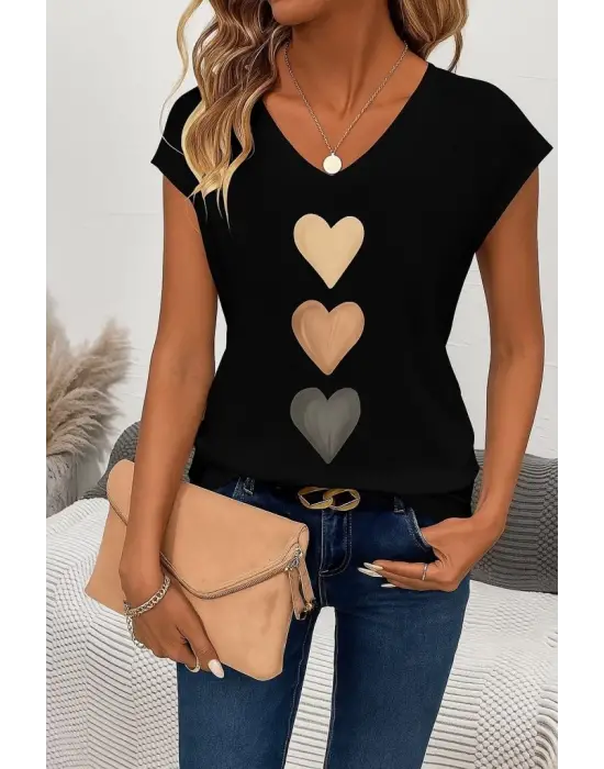 Omarı Kalp Desenli Kadın V Yakalı Bluz
