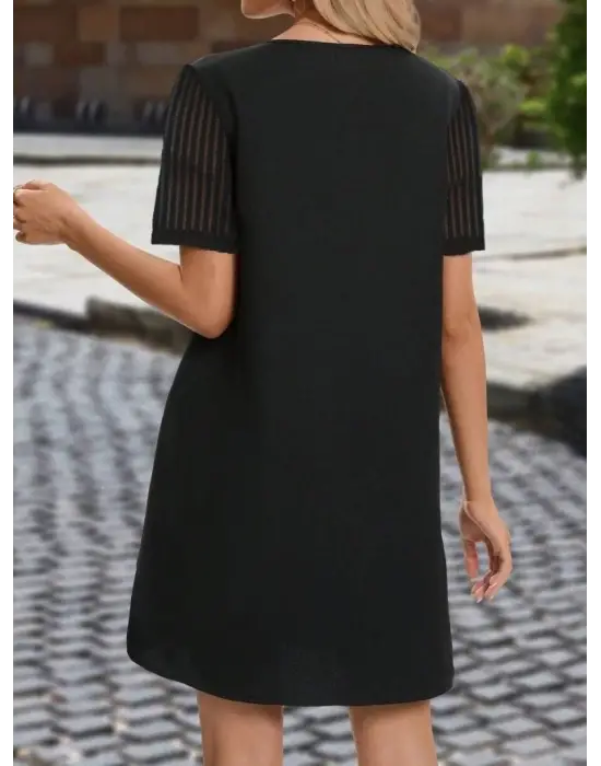 Kadın Kısa Kollu V Yakalı Kısa Janjan Krep Elbise
