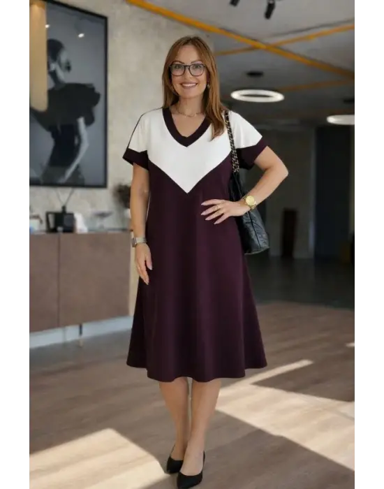Kadın Kısa Kollu V Yakalı Kısa Modal Elbise