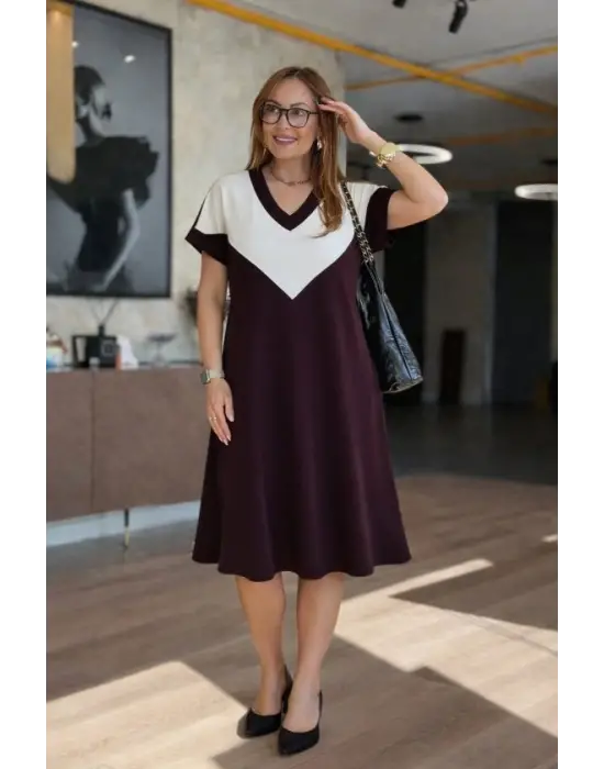 Kadın Kısa Kollu V Yakalı Kısa Modal Elbise