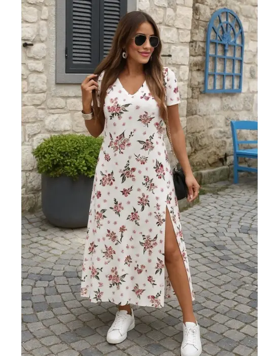 Omarı Zarif V Yakalı Maksi Boy Elbise