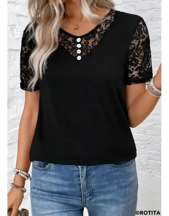 Kadın Kısa Kollu V Yakalı önden Düğmeli Viskon Bluz