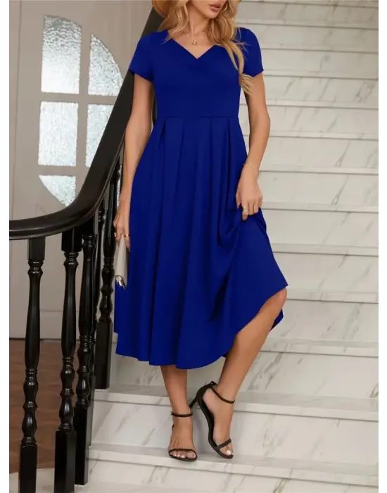 Omarı Feminen Pile Detaylı Midi Elbise