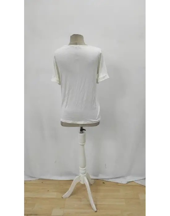 Kadın Kısa Kollu V Yakalı şerit Detaylı Viskon Bluz