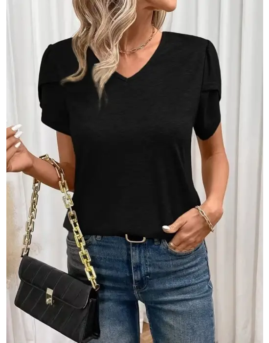 Kadın Kısa Kollu V Yakalı Viskon Bluz