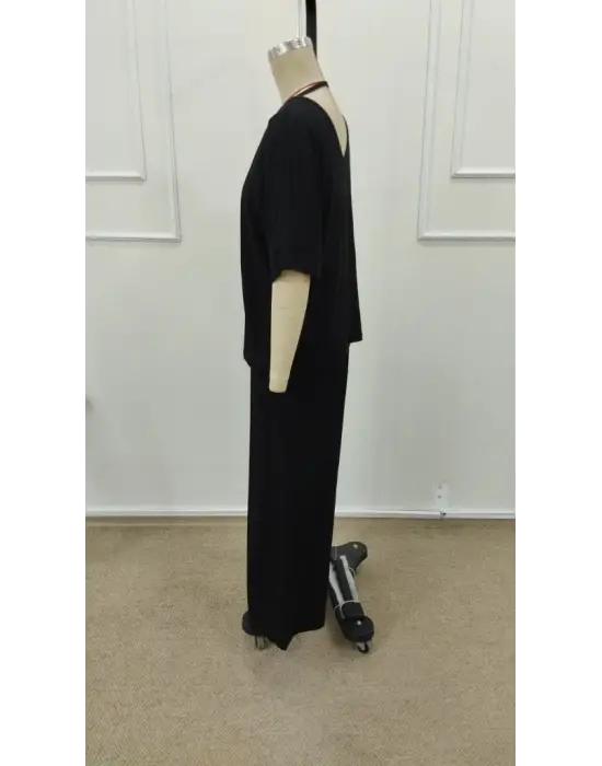 Kadın Kısa Kollu V Yakalı Viskon Bluz Ve Pantolon Ikili Takım