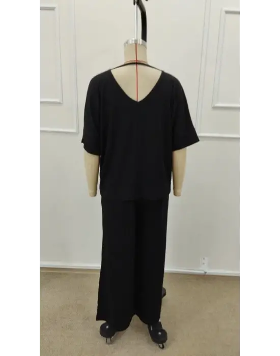 Kadın Kısa Kollu V Yakalı Viskon Bluz Ve Pantolon Ikili Takım