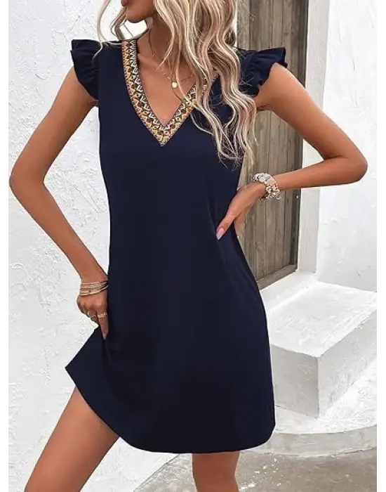 Kadın Kısa Kollu V Yakalı Viskon Elbise