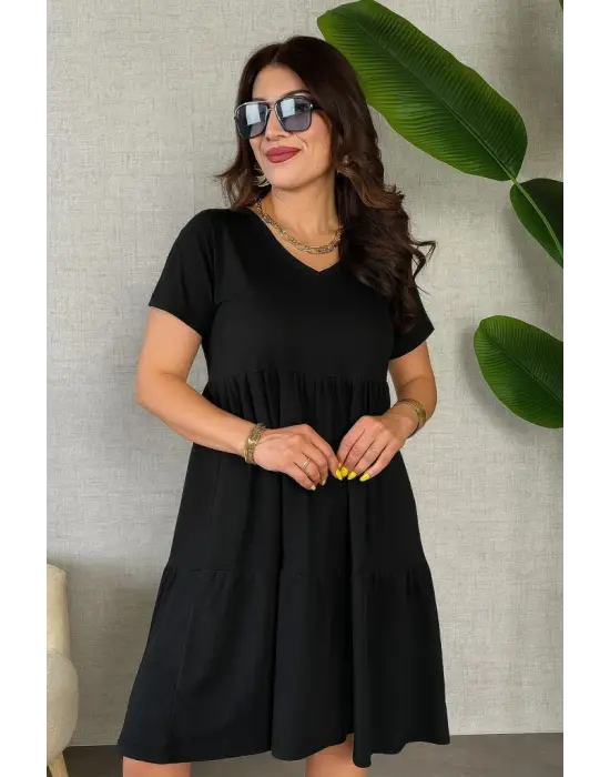 Kadın Kısa Kollu V Yakalı Viskon Elbise