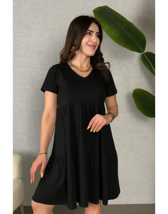 Kadın Kısa Kollu V Yakalı Viskon Elbise