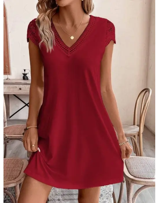 Omarı Şık V Yakalı Kadın Kısa Kollu Elbise