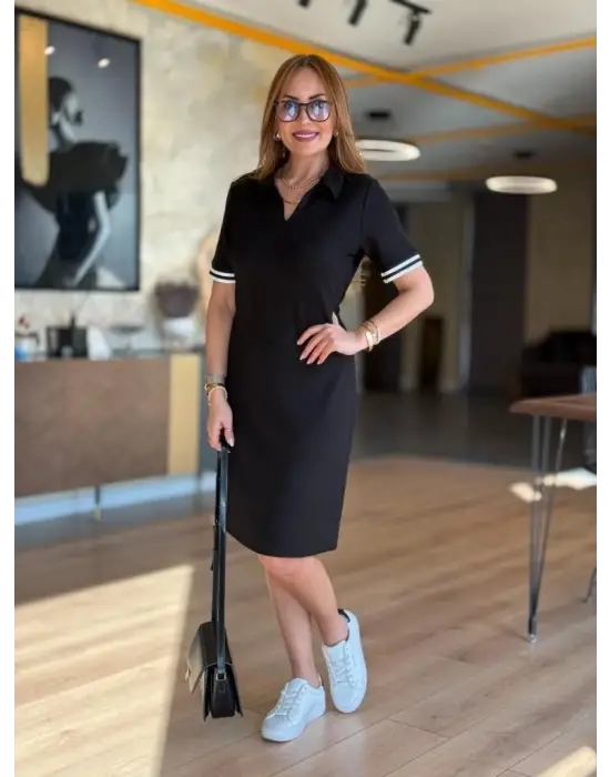 Kadın Kısa Kollu V Yakalı Viskon Iki Iplik Elbise